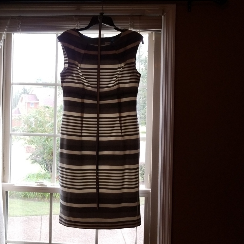 Gray stripped sheath dress. Calvin Klein
